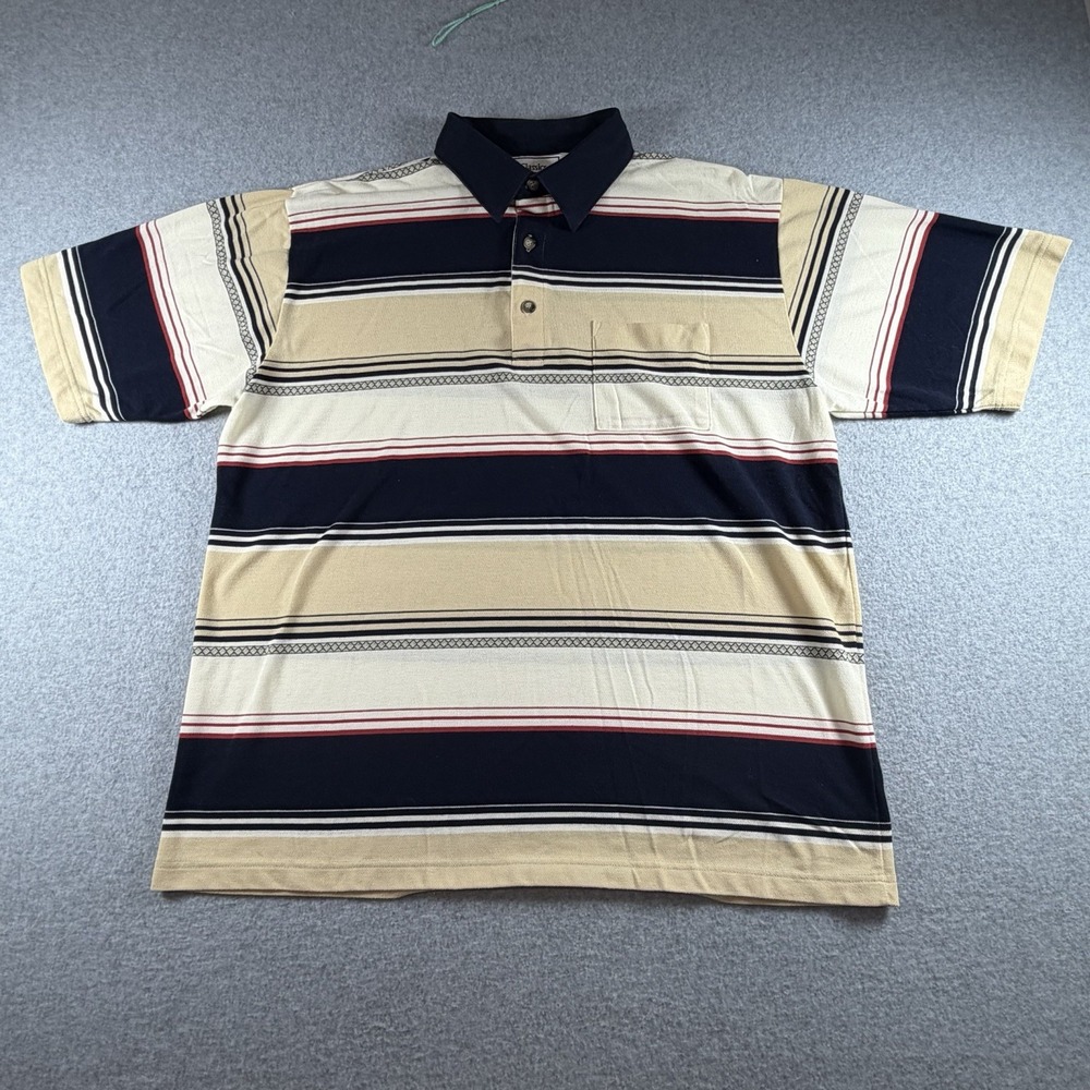 Vtg Palmland Classics Men L Polo Shirt Stripe Knit Colorblock Pocket Retro Golf